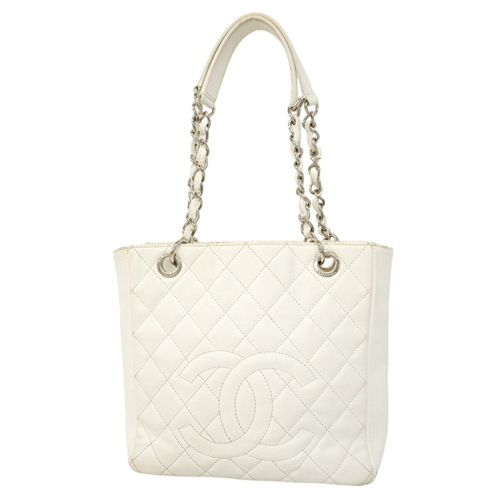 CHANEL Silver Caviar Leather Tote Bag